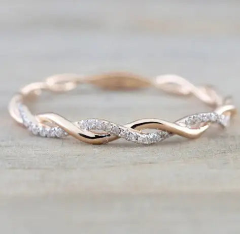 New Rose Gold Twist Cubic Zirconia Ring - AlburyMart