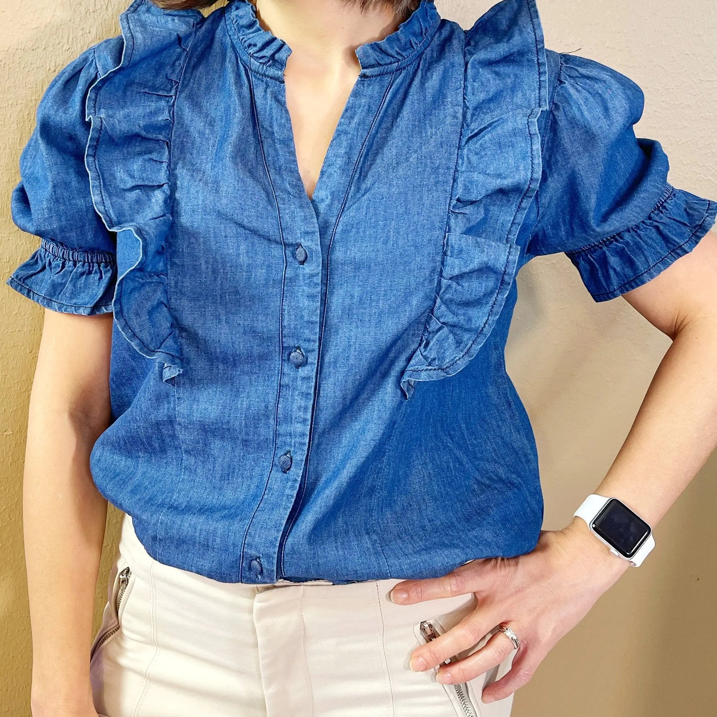 Ruffle Denim Top - AlburyMart
