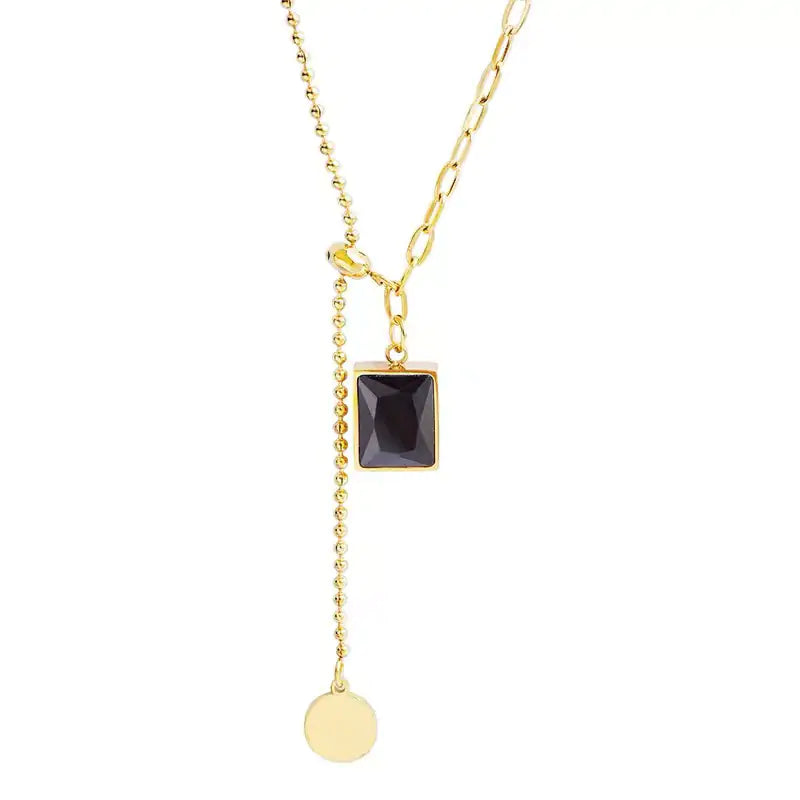 Black Gem Square Necklace - AlburyMart