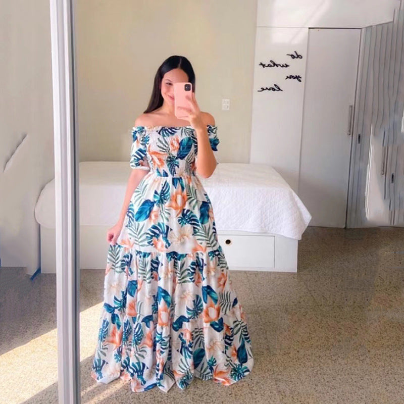 Women's Off-shoulder Floral Fashion Off-shoulder Long Dress - AlburyMart