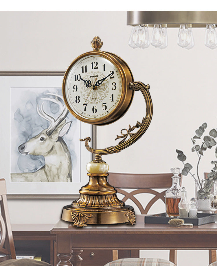 European Style Living Room Desk Clock Copper-Plated Large Clock Ornaments Desk Desk Desktop Sitting Clock - AlburyMart