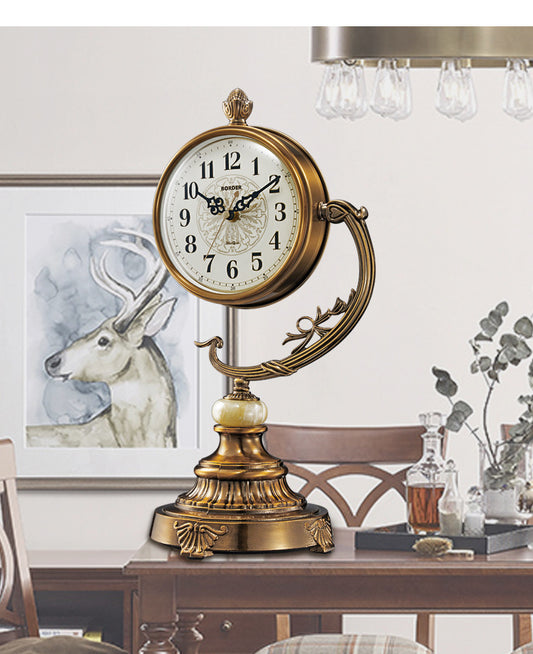 European Style Living Room Desk Clock Copper-Plated Large Clock Ornaments Desk Desk Desktop Sitting Clock - AlburyMart