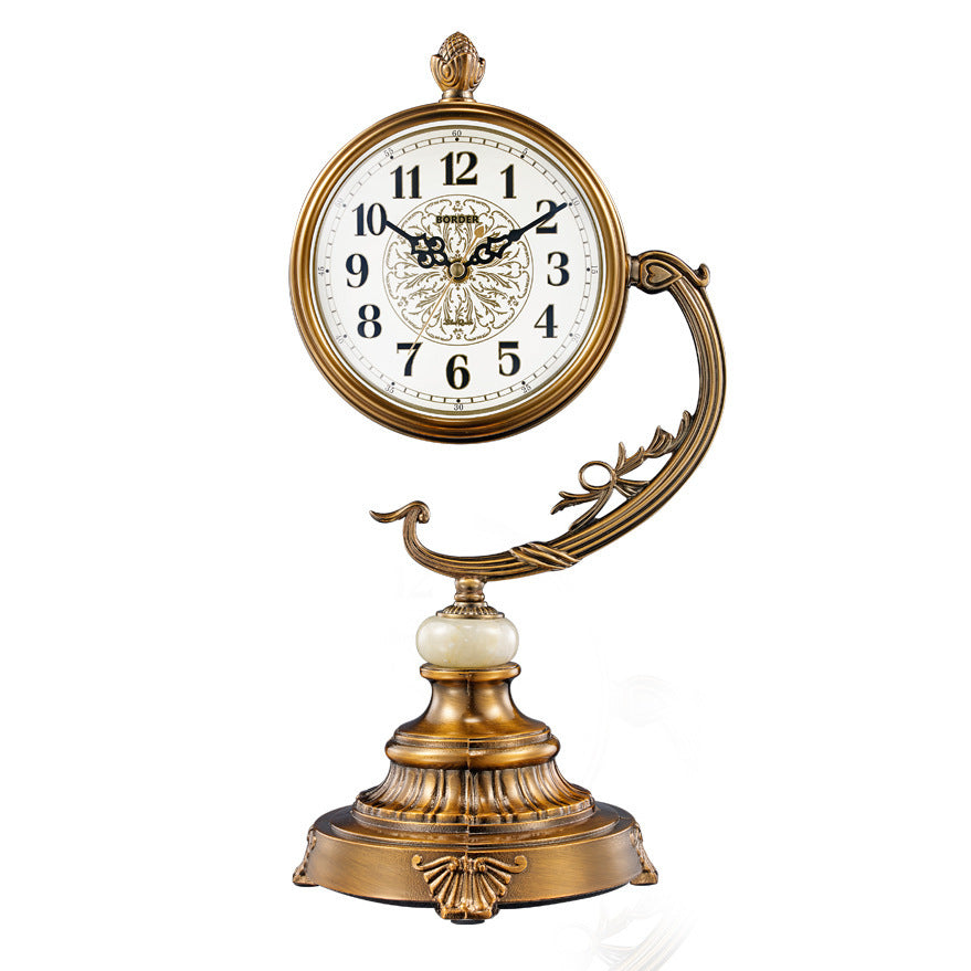 European Style Living Room Desk Clock Copper-Plated Large Clock Ornaments Desk Desk Desktop Sitting Clock - AlburyMart
