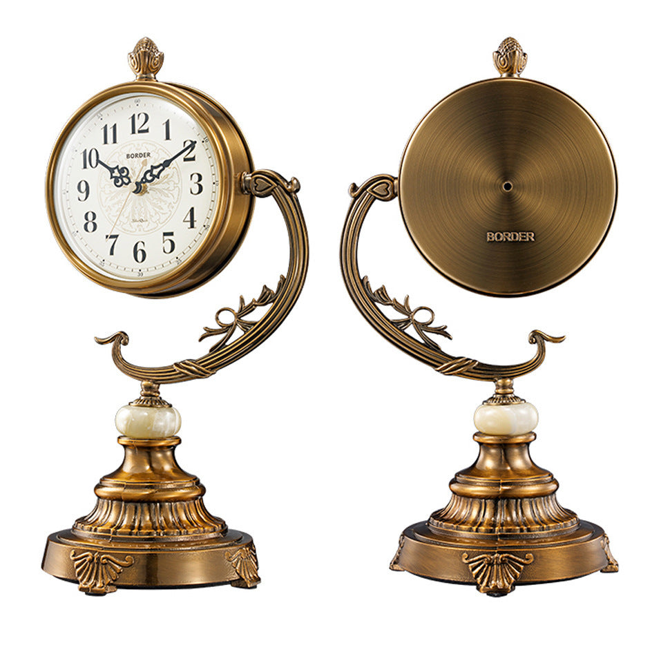 European Style Living Room Desk Clock Copper-Plated Large Clock Ornaments Desk Desk Desktop Sitting Clock - AlburyMart