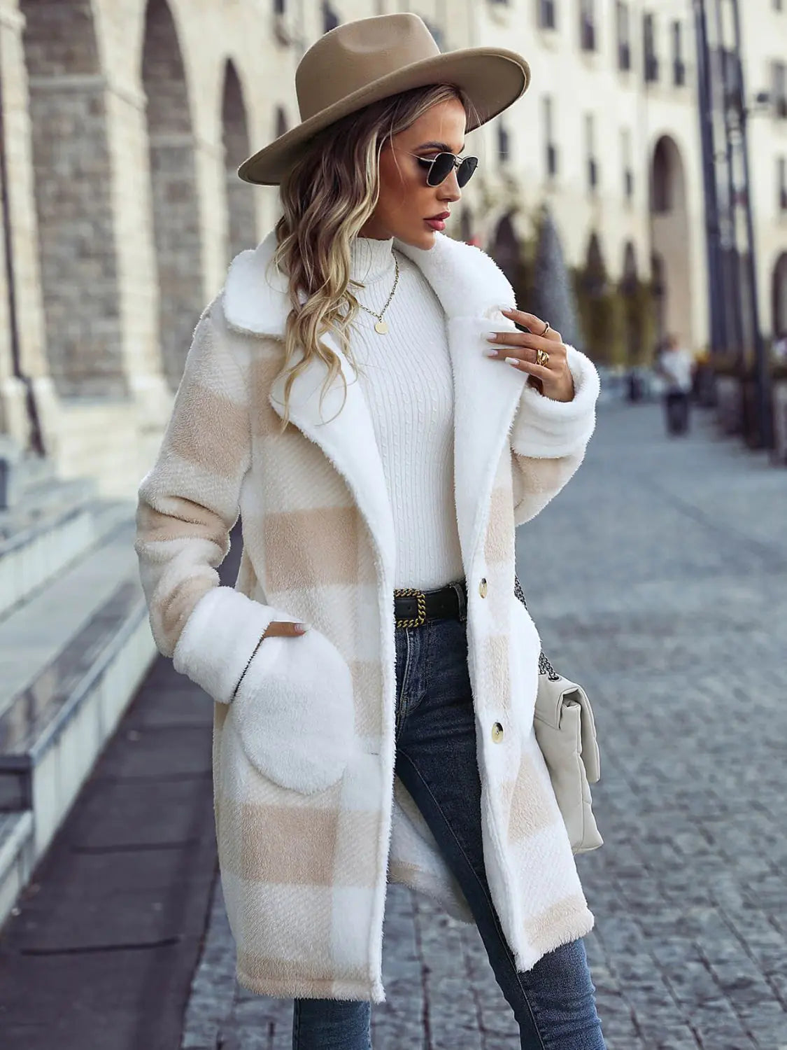 Single Breasted Plush Long Coat Women Blazer - AlburyMart
