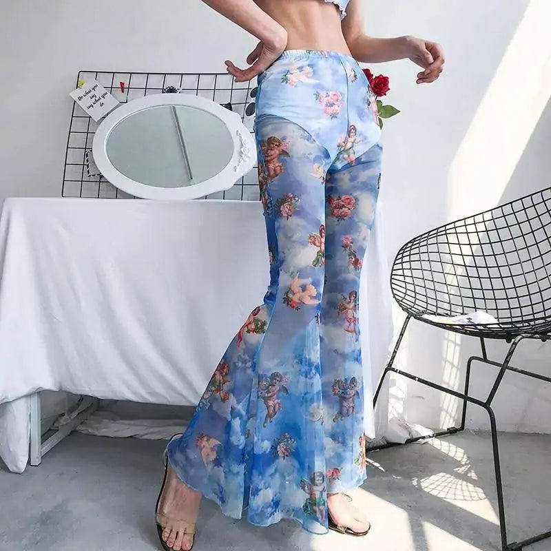 Angel Print Ladies Pants, Women's angel print trousers, Stylish ladies pants, Trendy printed trousers, Comfortable women's pants, Unique ladies fashion - AlburyMart