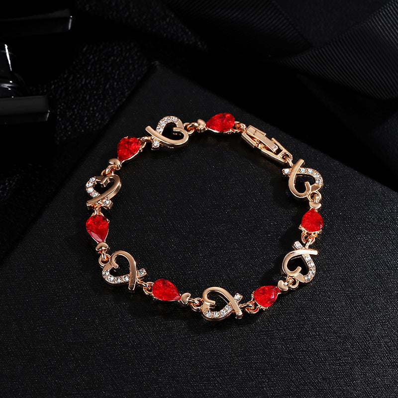 Hollow Love Bracelet With Rhinestones Fashion Temperament Heart-shaped Bracelet For Valentine's Day Gift Jewelry - AlburyMart