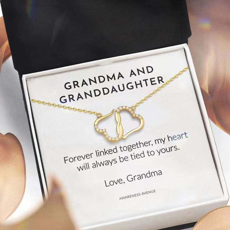 Fashion Double Heart Love Necklace With Rhinestones Inlaid Zircon Mother Valentine's Day Gift - AlburyMart