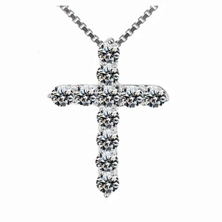 Crystal Cross Pendant Silver Chain Necklace - Fashionable Women's Jewelry Gift - AlburyMart