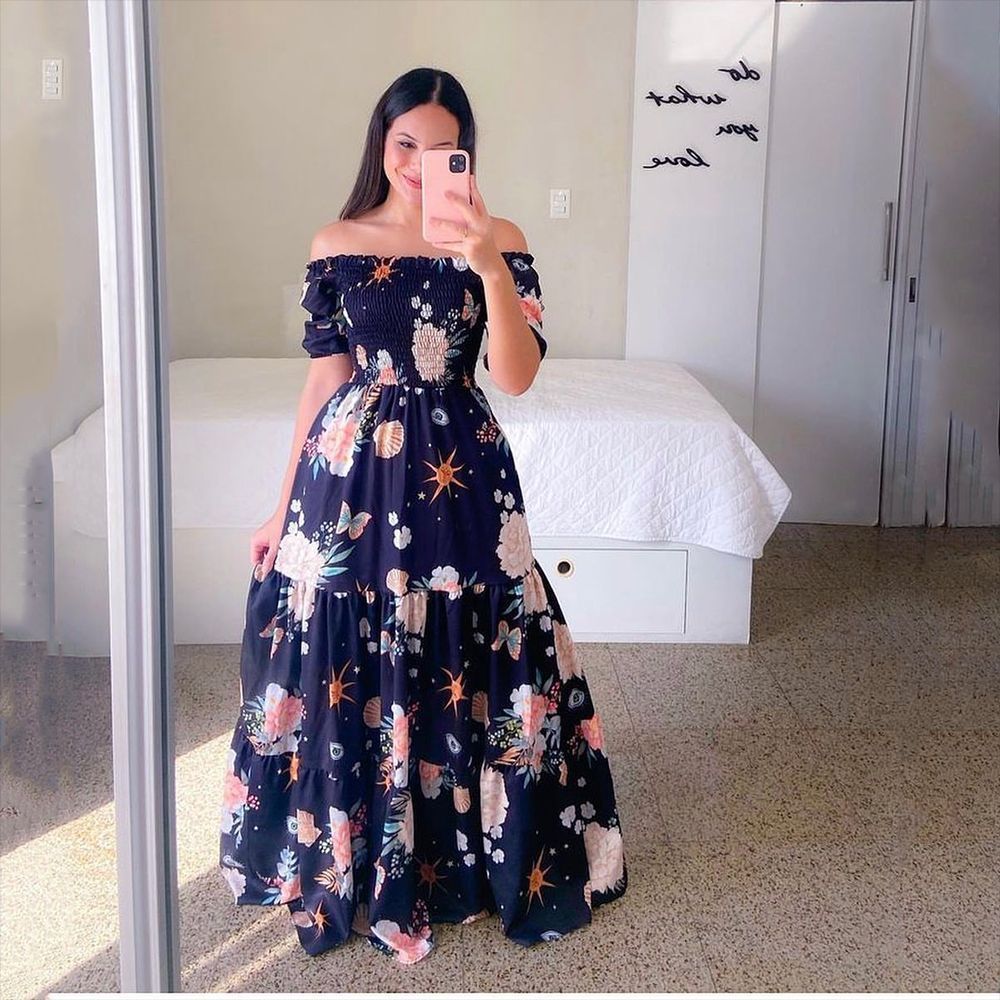 Women's Off-shoulder Floral Fashion Off-shoulder Long Dress - AlburyMart