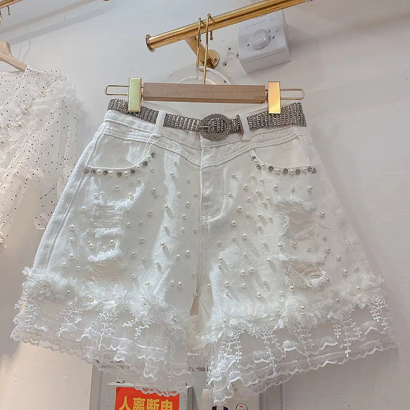 High-Waisted Diamond Korean Jeans Shorts