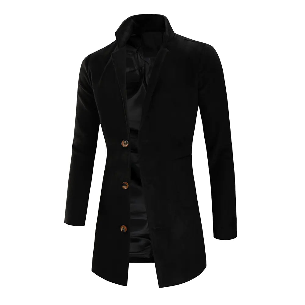 Men's Mid-Length Solid Color Trench Coat