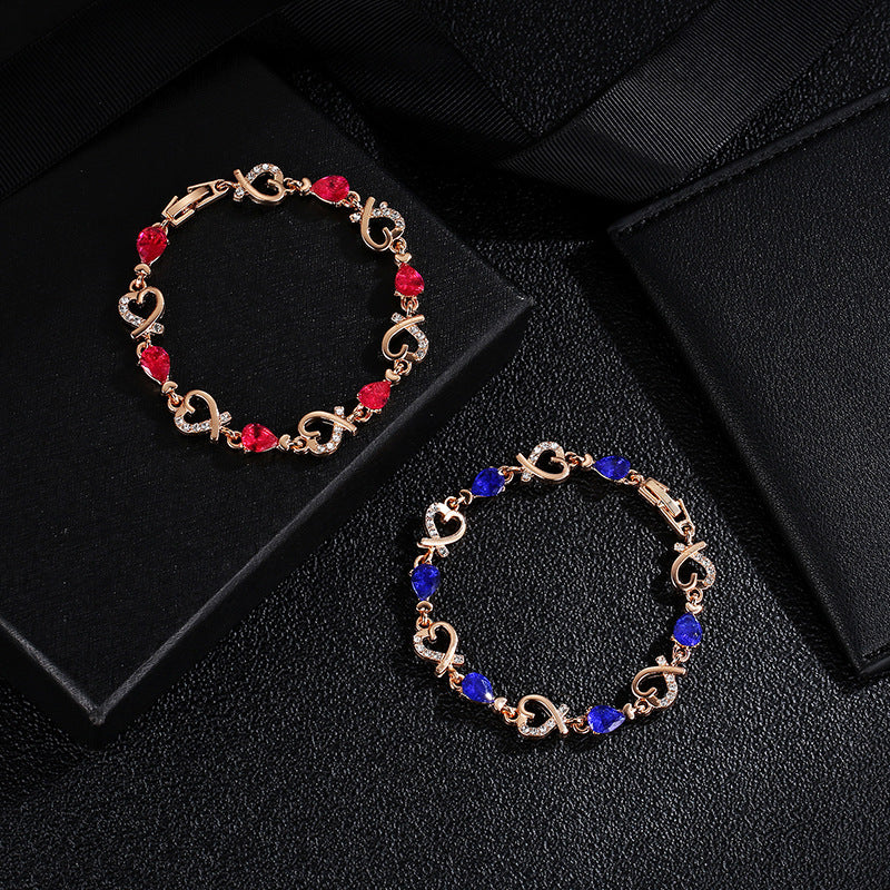 Hollow Love Bracelet With Rhinestones Fashion Temperament Heart-shaped Bracelet For Valentine's Day Gift Jewelry - AlburyMart