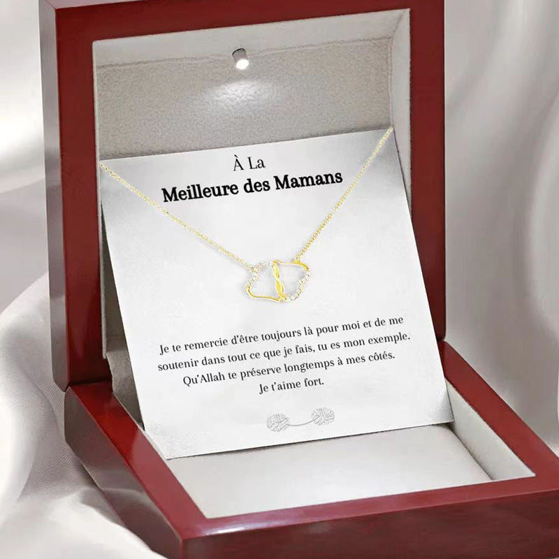 Fashion Double Heart Love Necklace With Rhinestones Inlaid Zircon Mother Valentine's Day Gift - AlburyMart
