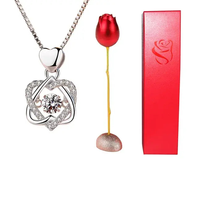 Fashion Rose Flower Jewelry Packaging Zirconia Necklace - AlburyMart