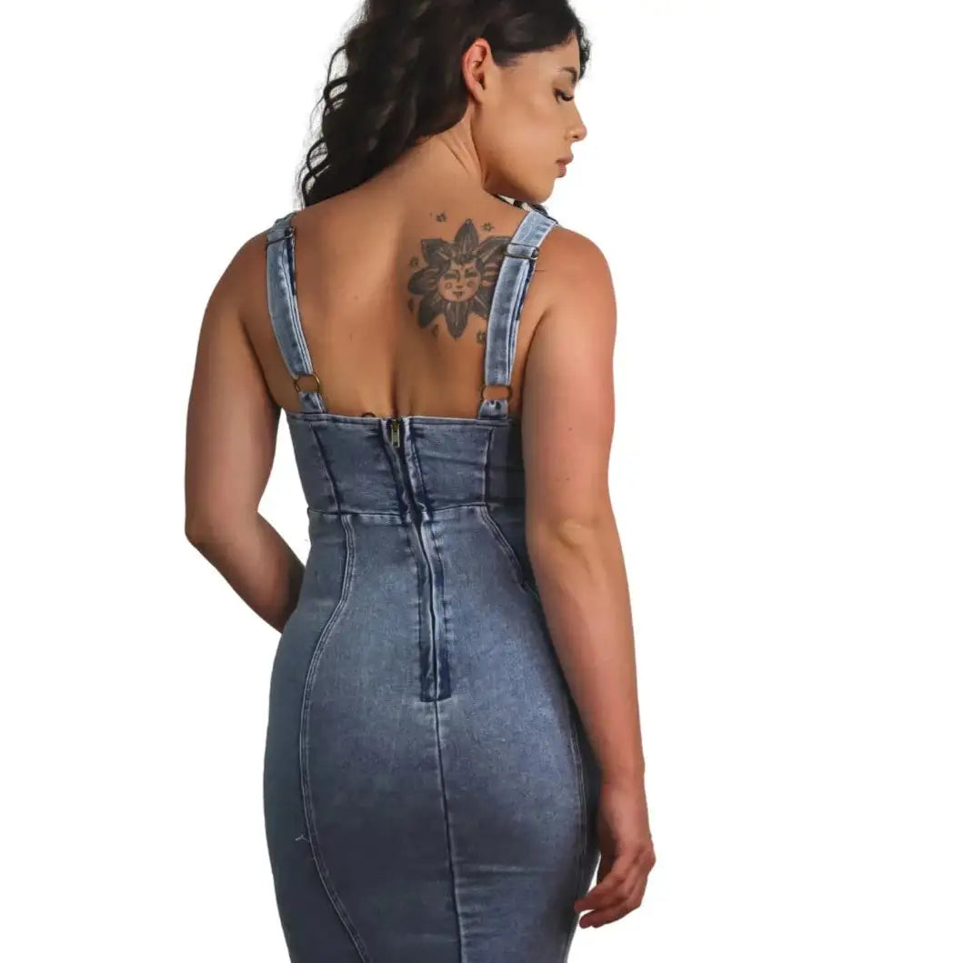 Summer Ladies Zipper Denim Dress - AlburyMart