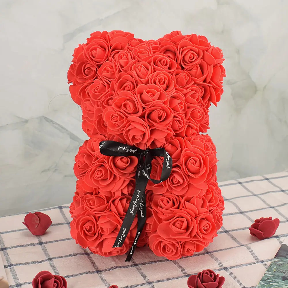Artificial Flower Rose Bear, Artificial rose bear, Flower bear gifts, Rose bear decor, Faux flower bear - AlburyMart
