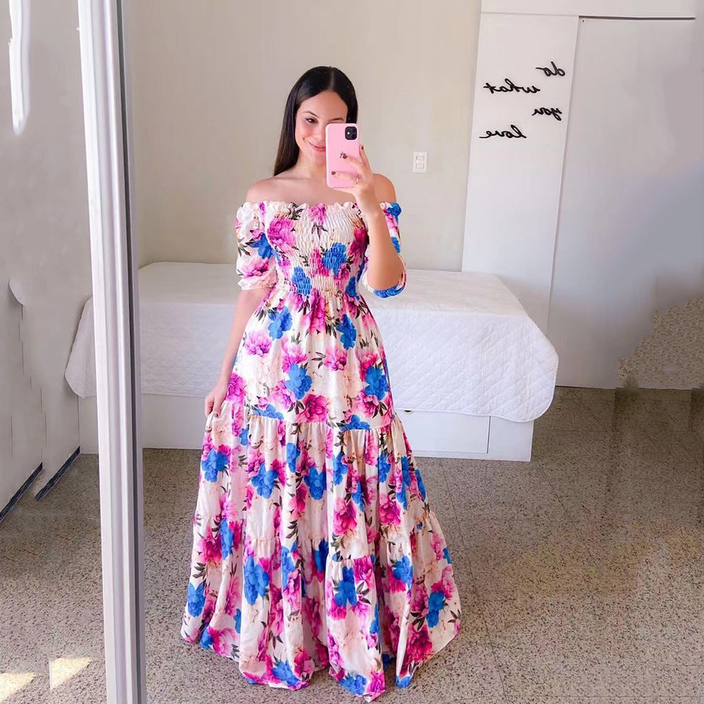 Women's Off-shoulder Floral Fashion Off-shoulder Long Dress - AlburyMart