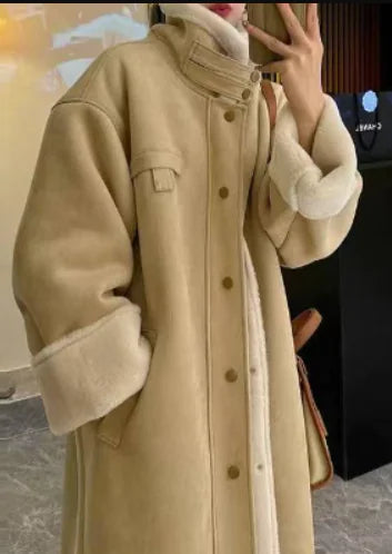 Women's Long Lambswool Coat - Korean Winter Style