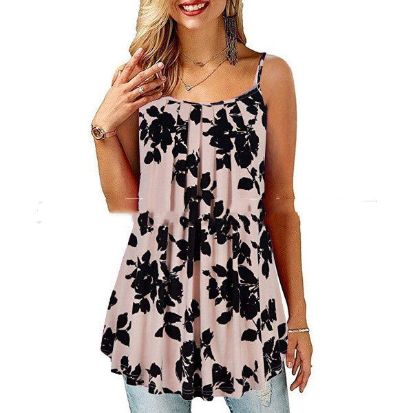 Women's Printed Pleated Wide Hem Loose Camisole - AlburyMart