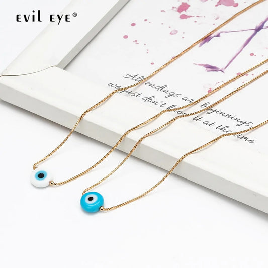 EVIL EYE Turkish Bead Necklace: Copper Gold Color Long Chain Jewelry - AlburyMart