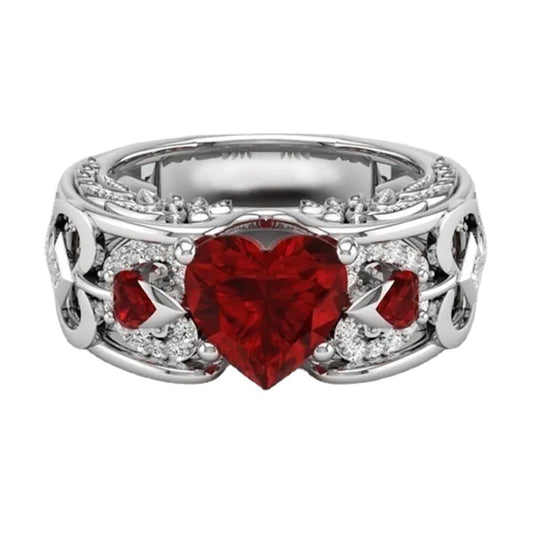 Black Gold Garnet Heart Ring with Zircon Accents