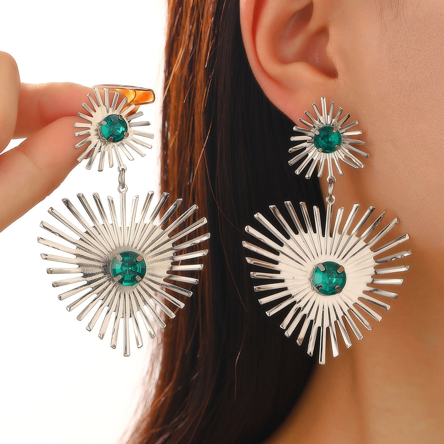 Bohemian Sunflower Heart-shaped Earrings With Rhinestone Exaggerated Personality Love Earrings For Women Valentine's Day Jewelry - AlburyMart