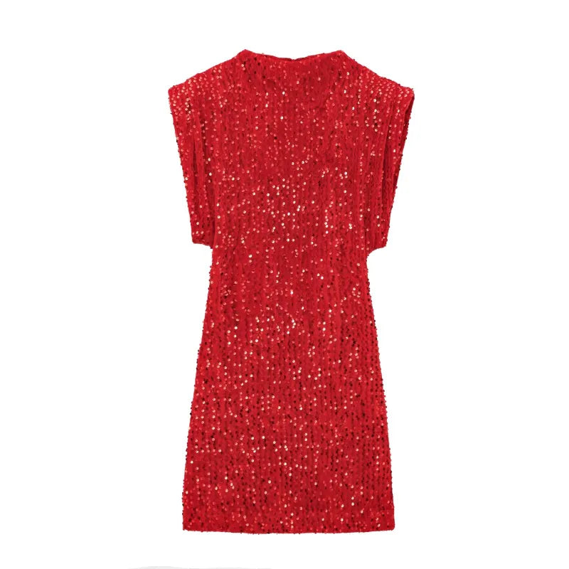 Winter Sleeveless Beaded Mini Dress - AlburyMart