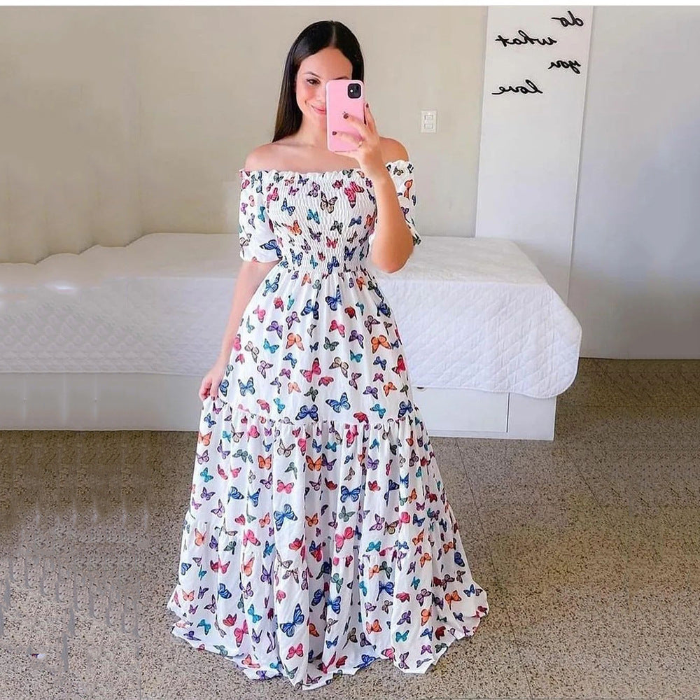 Women's Off-shoulder Floral Fashion Off-shoulder Long Dress - AlburyMart