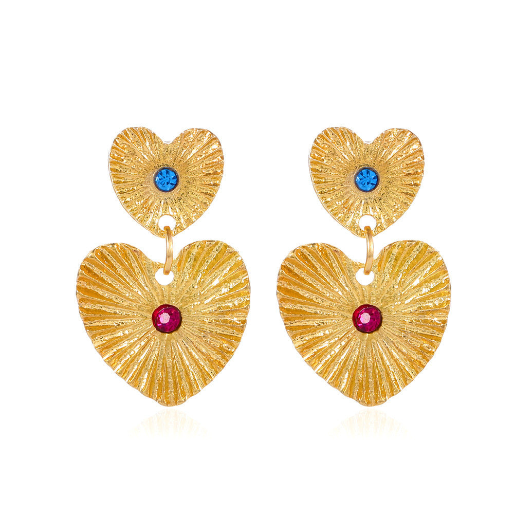 Bohemian Sunflower Heart-shaped Earrings With Rhinestone Exaggerated Personality Love Earrings For Women Valentine's Day Jewelry - AlburyMart