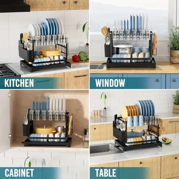 2-Tier Dish Rack with Drainboard & Utensil Holder - AlburyMart