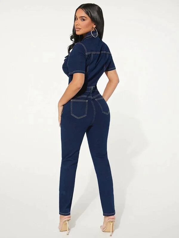Women's Skinny Denim Jumpsuit - AlburyMart