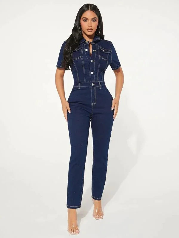 Women's Skinny Denim Jumpsuit - AlburyMart