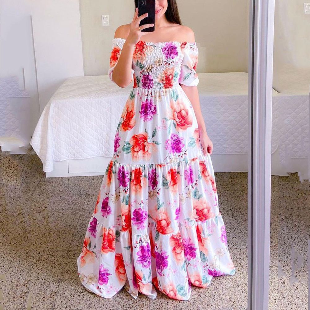 Women's Off-shoulder Floral Fashion Off-shoulder Long Dress - AlburyMart