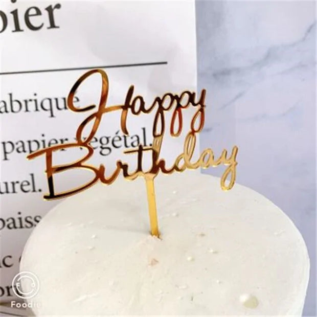 Golden "Happy Birthday" Acrylic Cake Topper