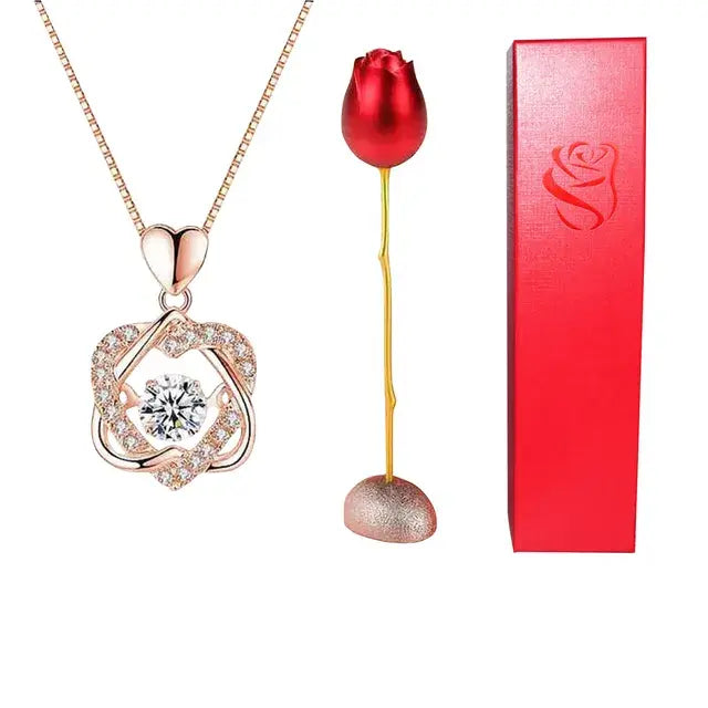 Fashion Rose Flower Jewelry Packaging Zirconia Necklace - AlburyMart