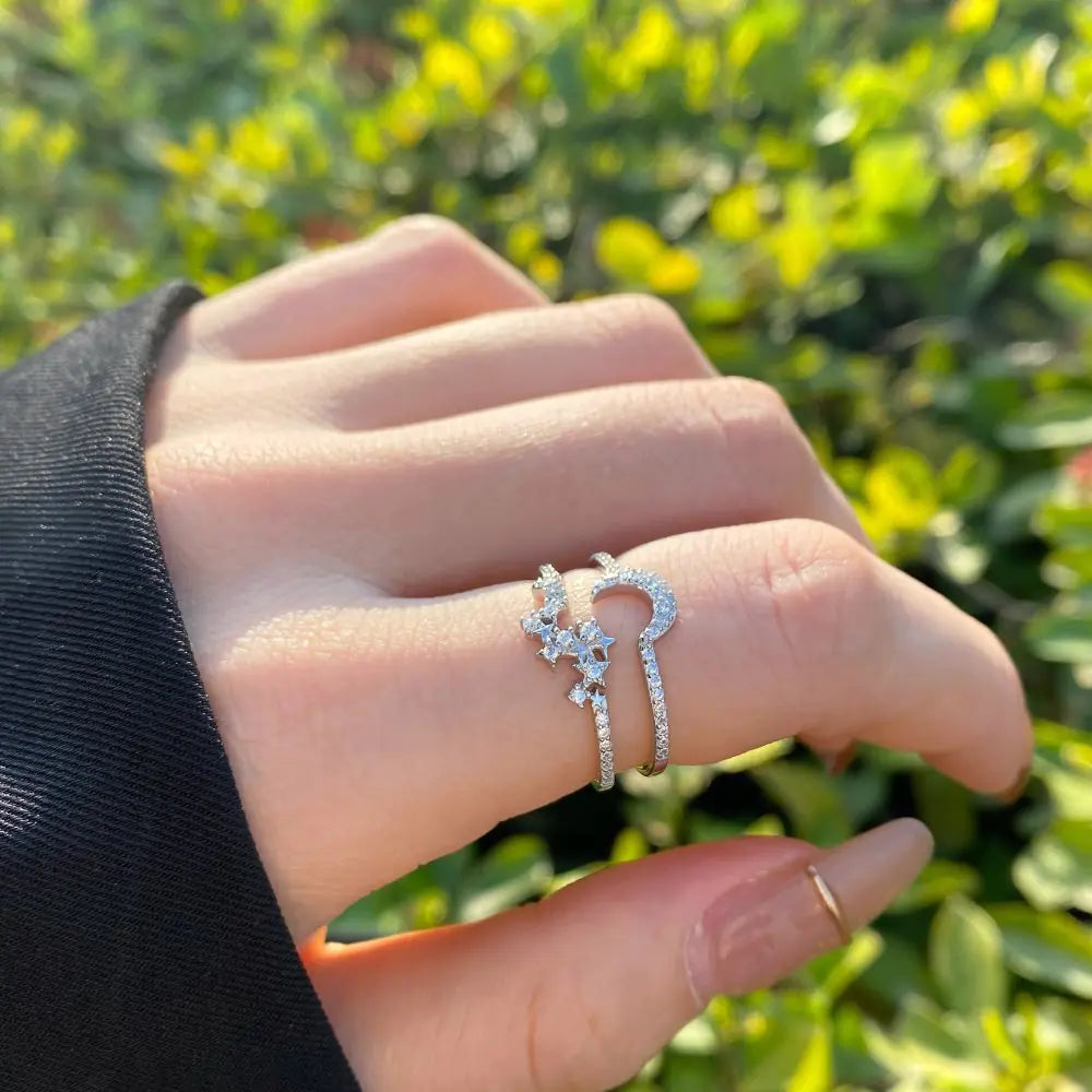 925 Sterling Silver Star Moon Two-Piece Ring Set