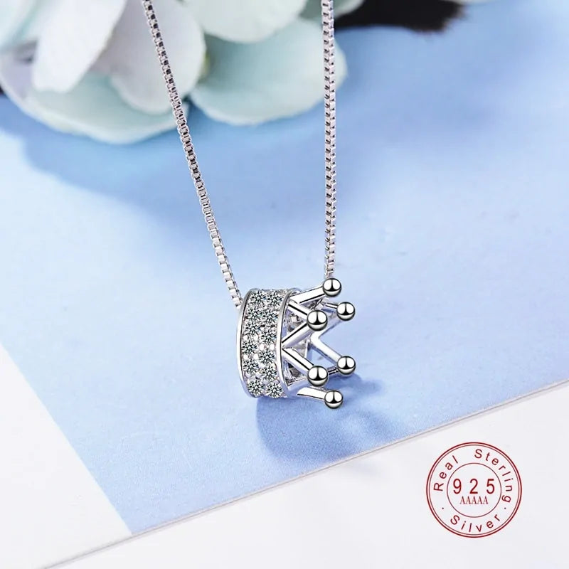 Princess Crown CZ Pendant Necklace: Unique Fine Jewelry for Women - AlburyMart
