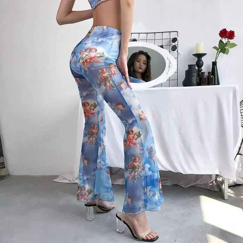 Angel Print Ladies Pants, Women's angel print trousers, Stylish ladies pants, Trendy printed trousers, Comfortable women's pants, Unique ladies fashion - AlburyMart