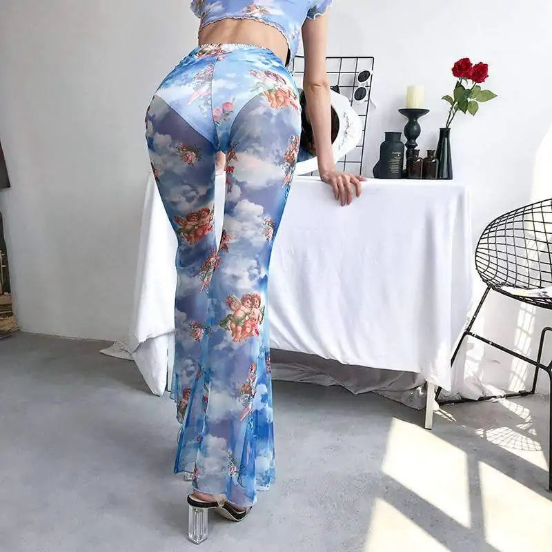Angel Print Ladies Pants, Women's angel print trousers, Stylish ladies pants, Trendy printed trousers, Comfortable women's pants, Unique ladies fashion - AlburyMart