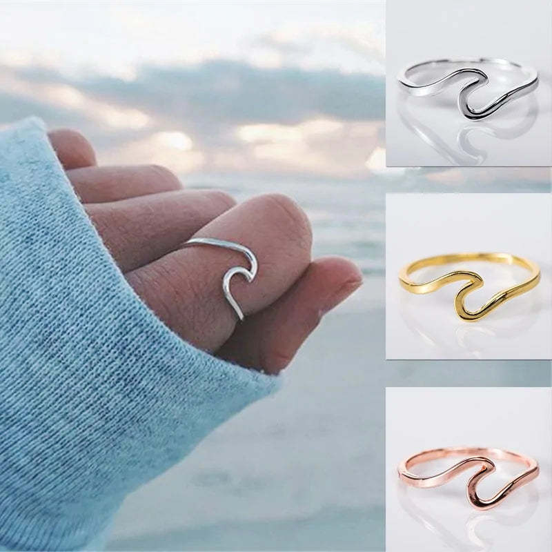 Ocean Wave Alloy Rings: Fashionable Finger Jewelry for Women - AlburyMart