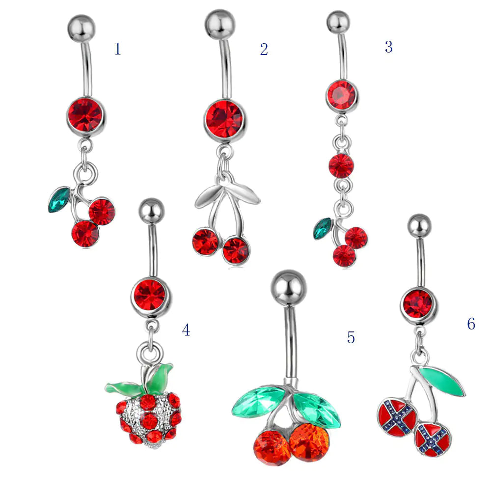 Piercing Jewelry Fruit Cherry Pendant Belly Ring - AlburyMart