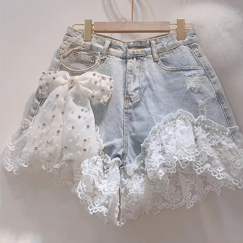 High-Waisted Diamond Korean Jeans Shorts