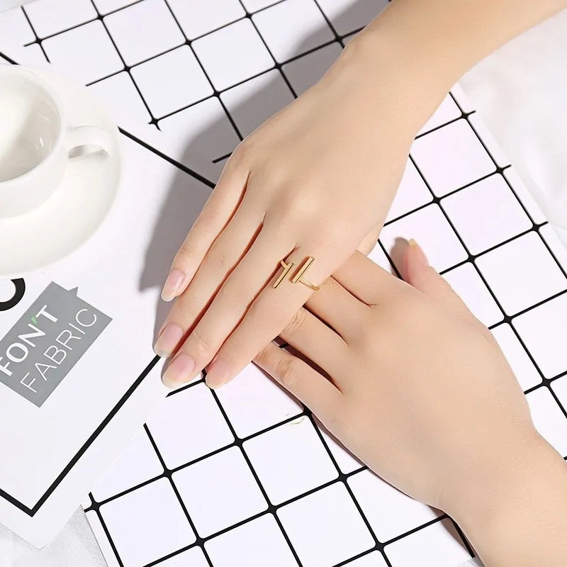 Vnox Minimalist Double T Letter Rings: Gold Tone Stainless Steel Jewelry - AlburyMart