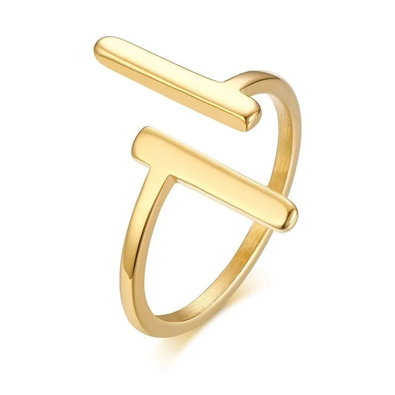 Vnox Minimalist Double T Letter Rings: Gold Tone Stainless Steel Jewelry - AlburyMart