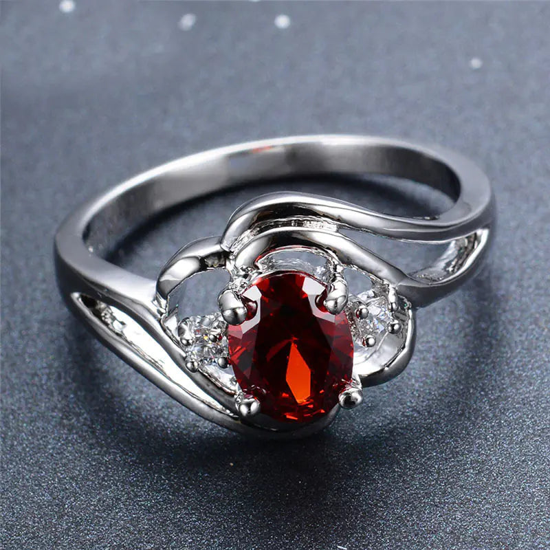 Black Gold Garnet Heart Ring with Zircon Accents