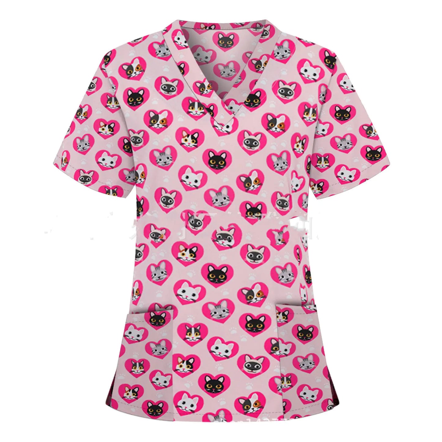 Nurse Uniform Pocket V-Neck Short-Sleeved T-Shirt