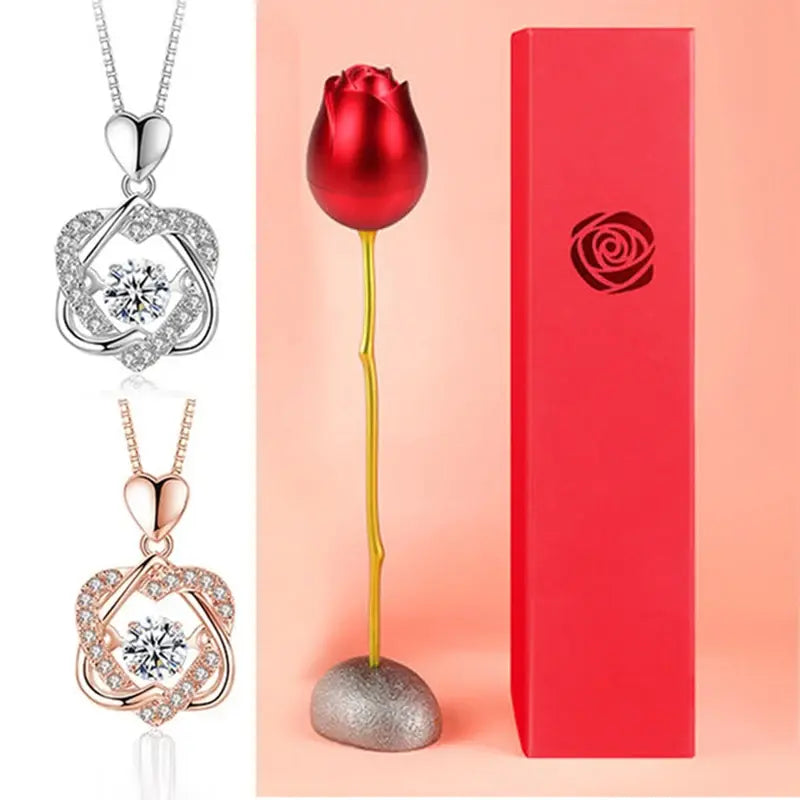 Fashion Rose Flower Jewelry Packaging Zirconia Necklace - AlburyMart