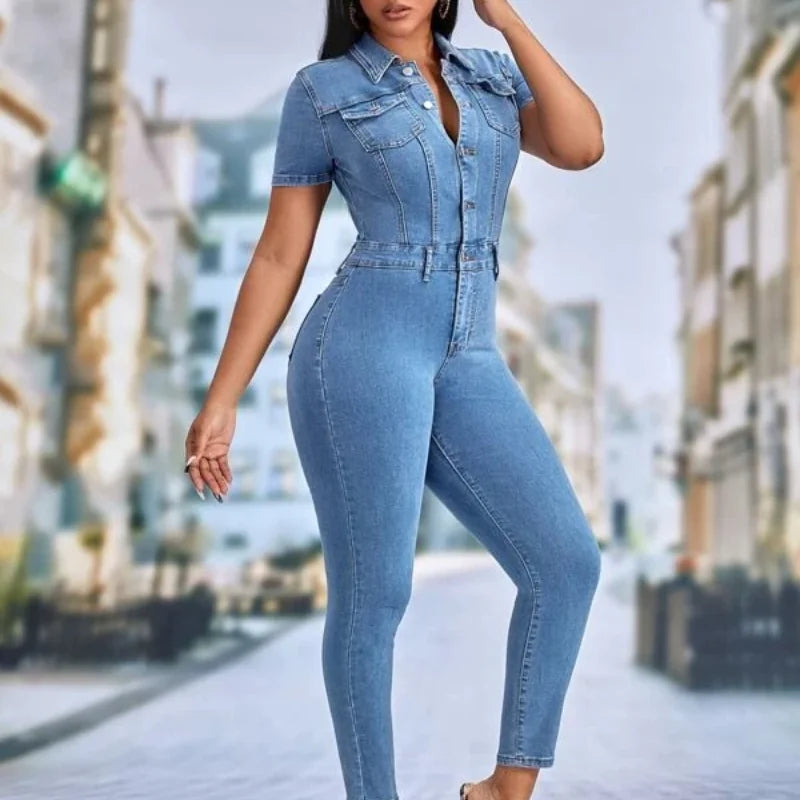 Women's Skinny Denim Jumpsuit - AlburyMart