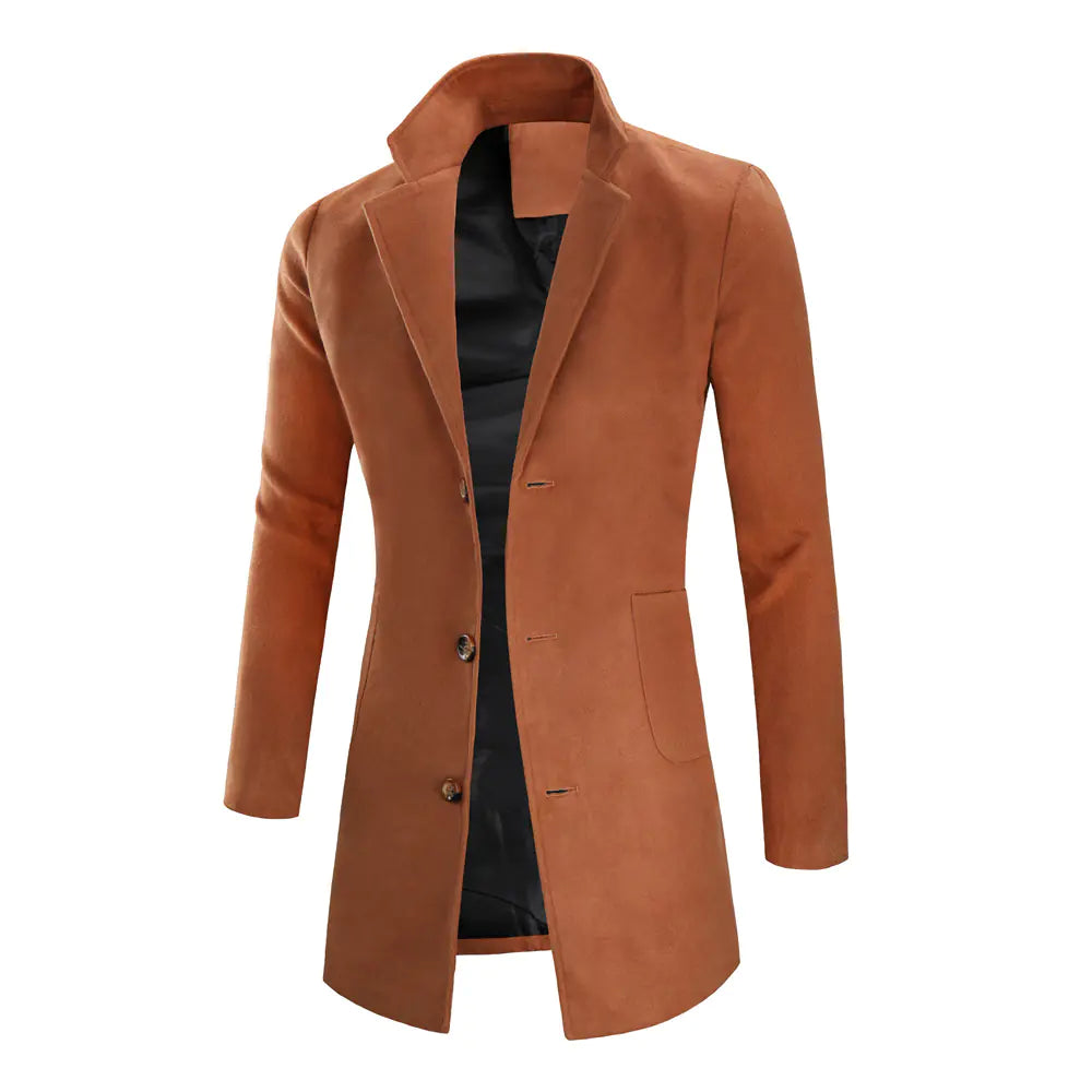 Men's Mid-Length Solid Color Trench Coat